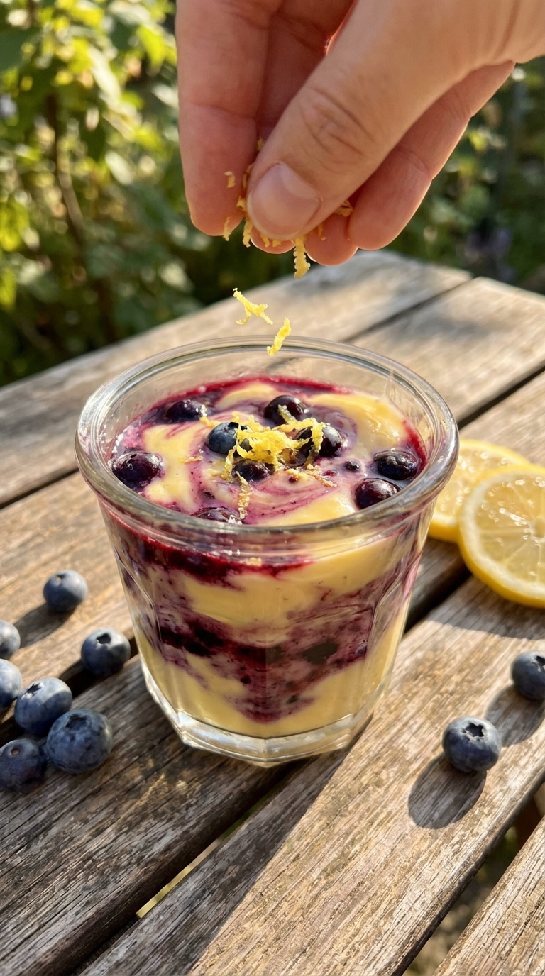 Zitronen Heidelbeer Pudding Becher​