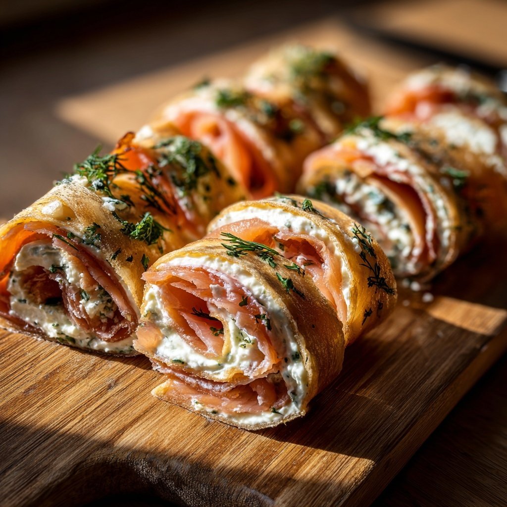 Räucherlachs Röllchen mit Frischkäse