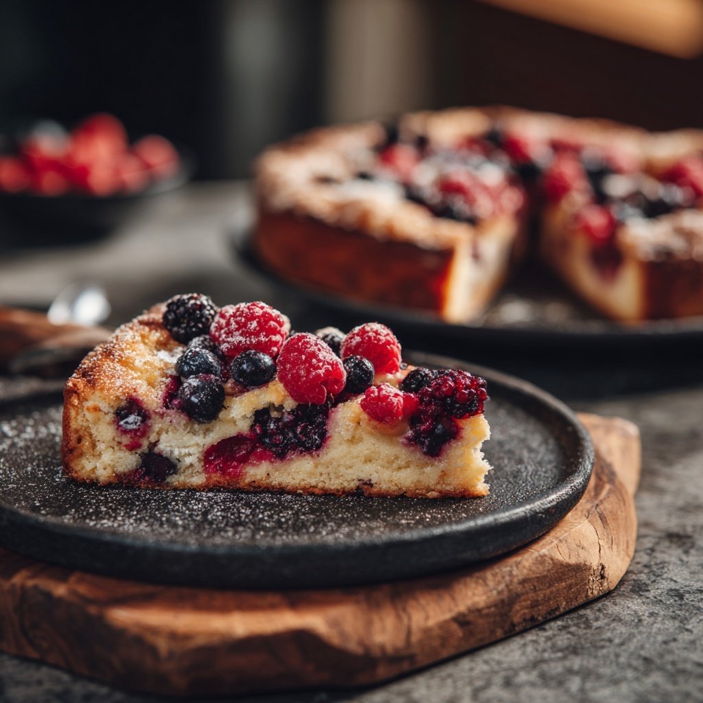 Zitronen-Butterkuchen mit Beeren