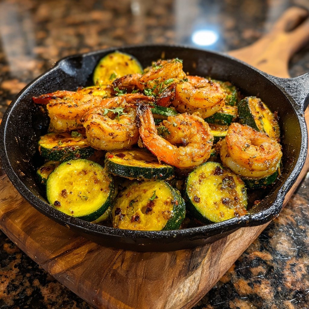 Garnelen Knoblauch Zucchini Pfanne