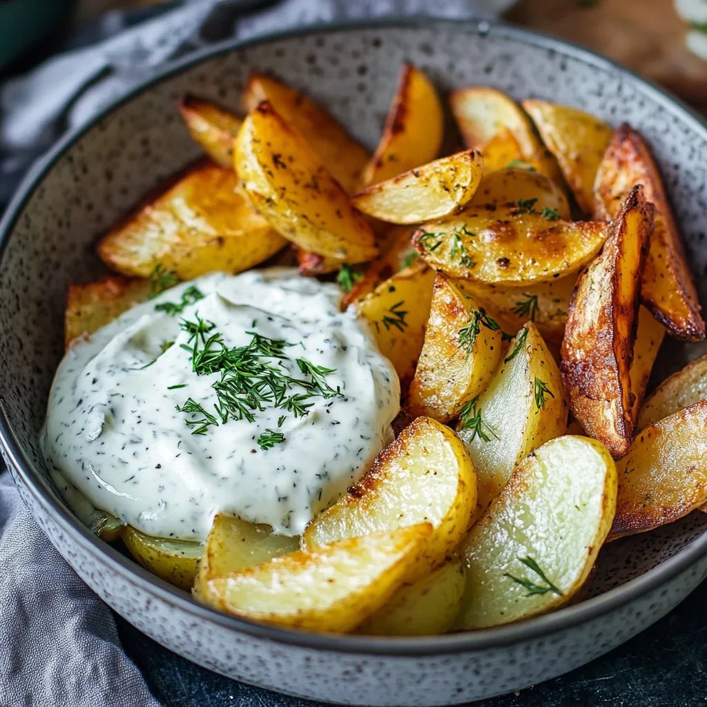 Kartoffelspalten mit Gurkendip