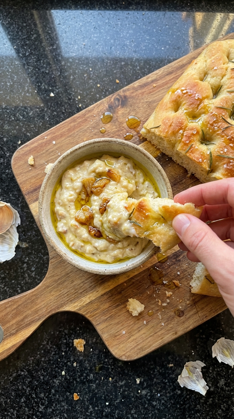 Geröstete Knoblauch Aioli mit Focaccia