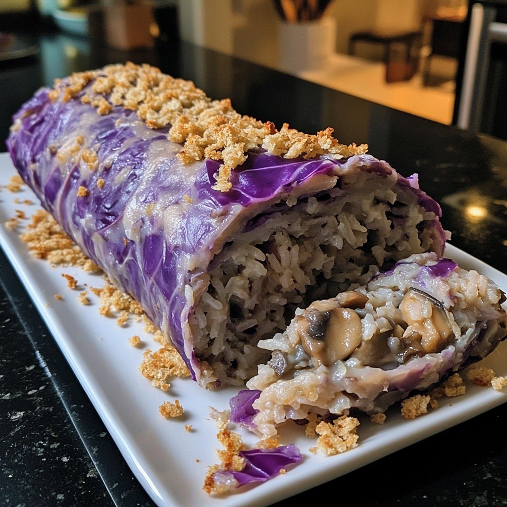 Rotkohl-Rouladen gefüllt mit Reis und Pilzen